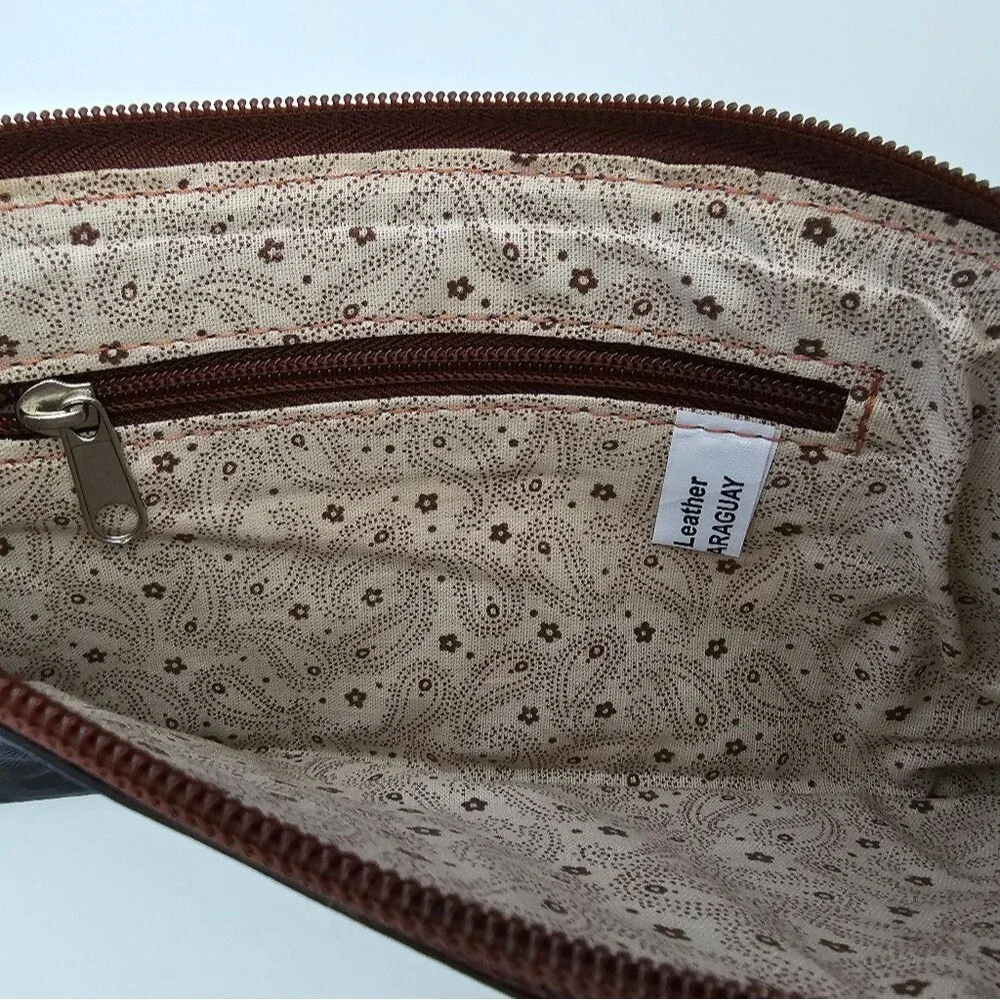 Leather embossed brown clutch wristlet